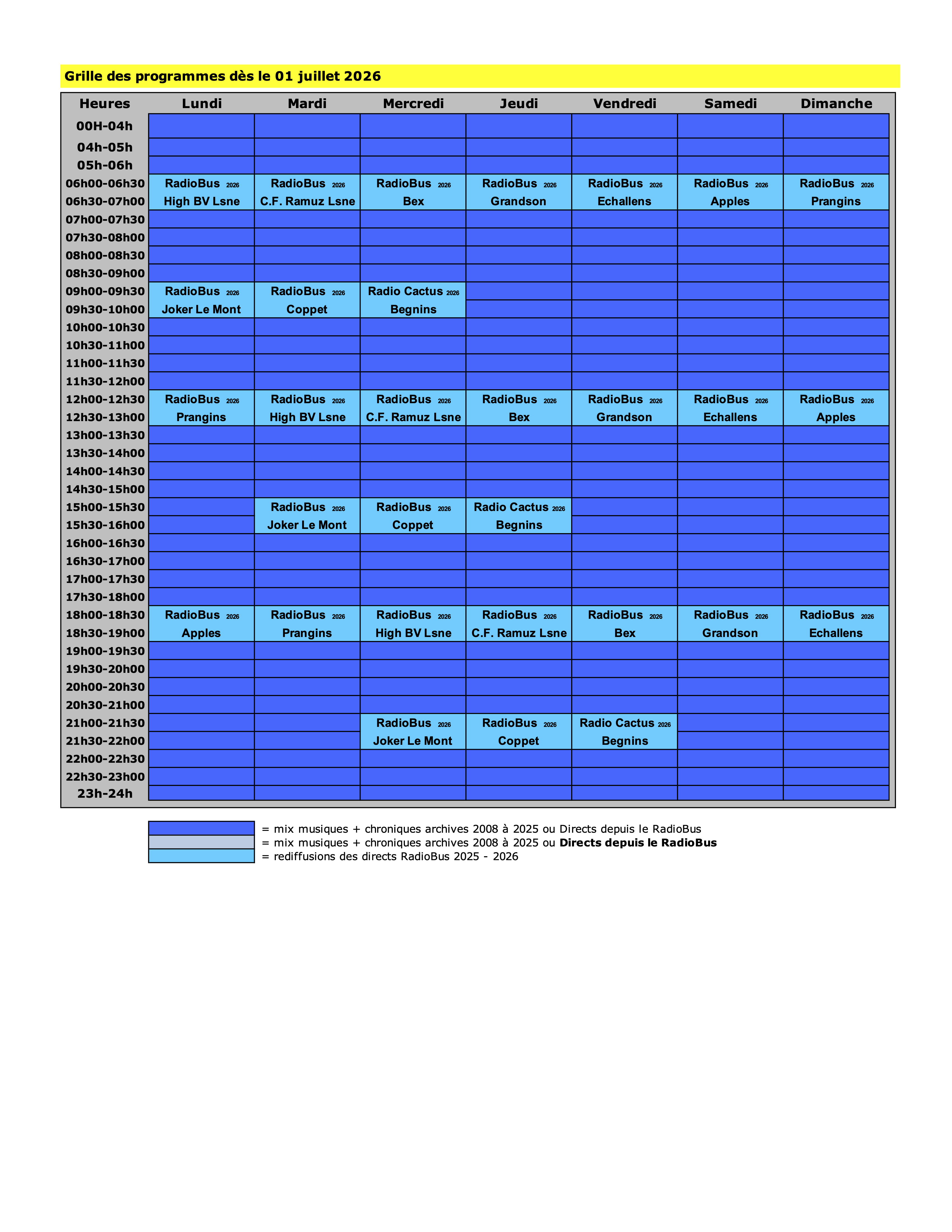 Grille des programmes RadioBus